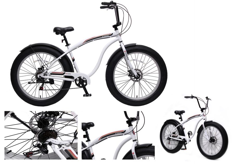 Велосипед Фэтбайк(рама:алюм.,Г колес:26",7 скоростей, диск. тормоза Tektro перед/зад, покрышки 4", м