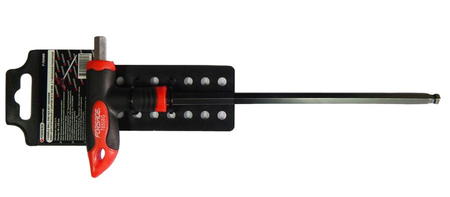 Ключ Т-образный 6-гранный с шаром и прорезиненной рукояткойH5x150мм, на пластиковом держателе