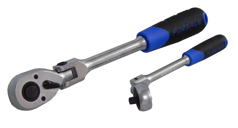 F802418 FORSAGE Трещотка реверсивная ,шарнирная1/2"L-300мм с резиновой ручкой (72зуб)