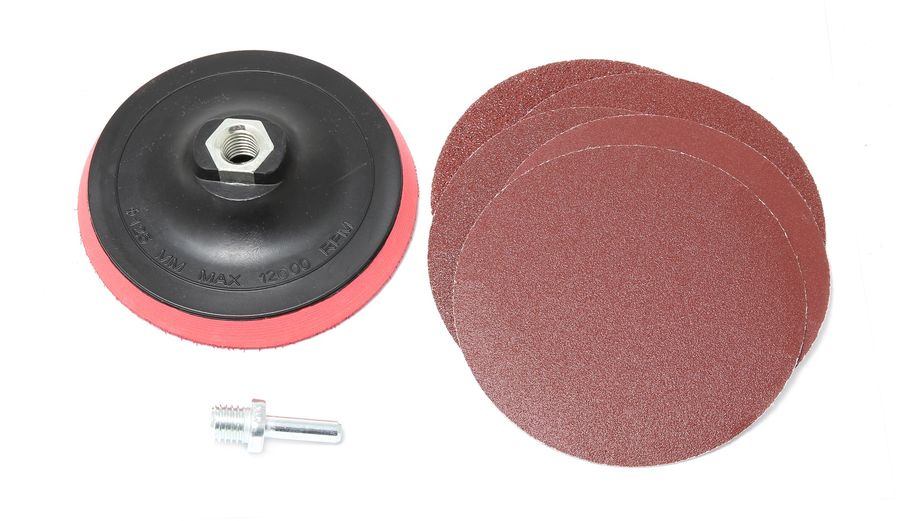 Тарелка опорная для УШМ  в комплекте с кругами шлифовальными самоцепляющимися, 7пр.(115мм, М14+адапт